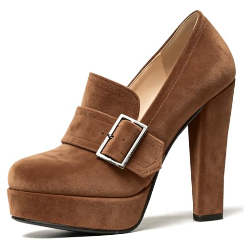 Image of SHODENSE Women Vintage Chunky Platform Loafers Pumps Tassel Round Closed Toe Slip On Suede Block High Heel Dress Loafer Shoes Buckle Strap Oxford Loafers Fringe Pump Dressy Chic Sexy Y2k 4-11 M US