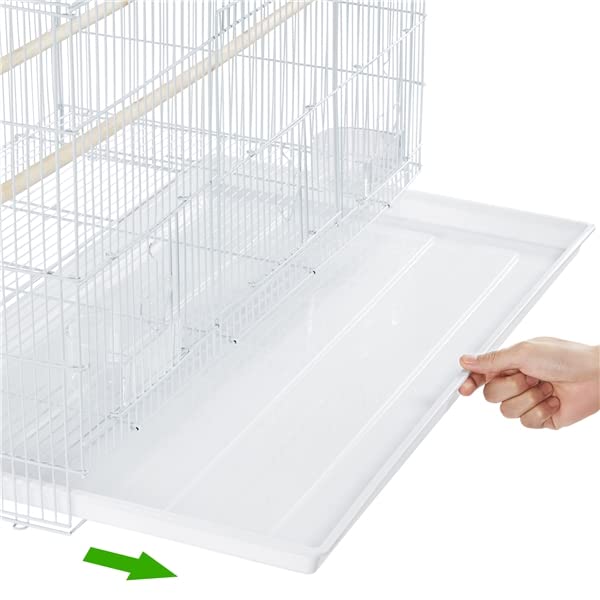 Cage à Oiseaux 77,5 x 46,5 x 46cm Blanc avec Plateau Coulissant 2 Perchoirs en Bois