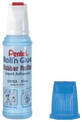 Pentel Inodore Colle liquide rouleau applicateur caoutchouc flacon 30 ml Bleu