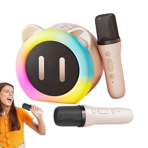 Yulokdwi Karaoke-Maschine mit 2 Mikrofonen, kabellose Karaoke-Maschine - Tragbares Mikrofon und Lautsprecher für den Außenbereich mit niedlichen Ohren,RGB-Beleuchtung, kabelloses