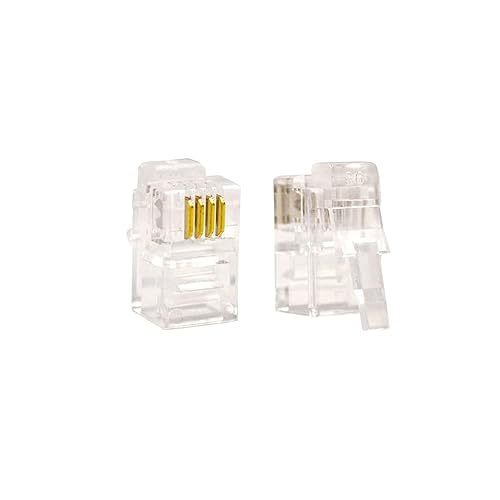 100Pack Transparente Color RJ9 Cable Plug 4P4C Conector