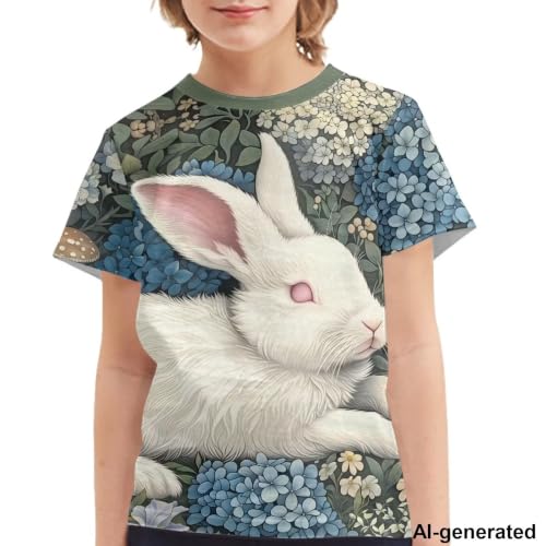 Image of Novelty 3D Graphic T Shirts for Kids Crew Neck Funny Animal Print Short Sleeve Girls Tshirts 3-16 Years