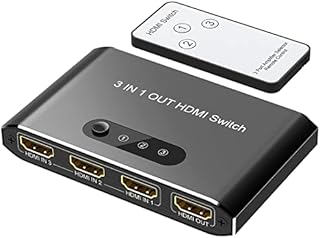 HDMI Switch 4k HDMI Splitter Aluminum HDMI Switch 3 in 1 Out, HDMI Switch with IR Remote Control, Supports 4k@30HZ 3D HD1080P, HDMI Switcher for PS4 Xbox Apple TV Fire Stick Blu-Ray Player