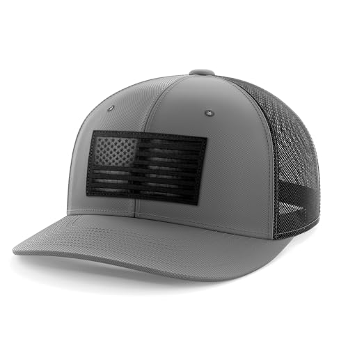 American Flag Flexfit Hat | Premium Stitched Leather Patch | for Men and Women (US Alpha Large X-Large Heather Gray Midnight Old Glory)