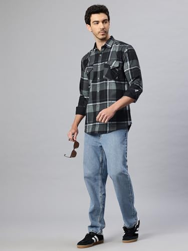 Image of Majestic Man Men's Pure Cotton Cargo Checks Shirt with Dual Flap Pockets - Slim Fit | Full Sleeve | Casual Wear | Trendy & Comfortable