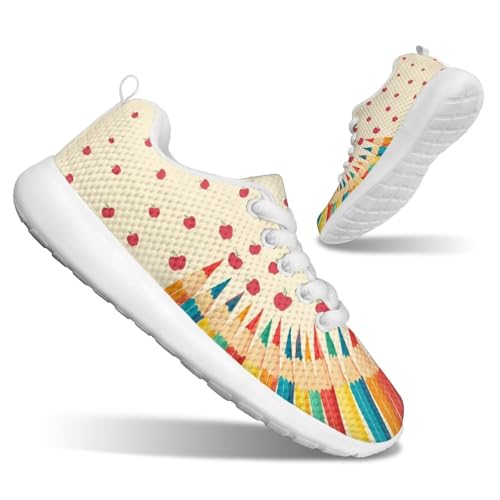 Kids Breathable Sneakers Fashion Laces Up Running Shoes for Girls Boys Lightweight Anti-Skid School Shoe Little Kids Size 11.5-13 Big Kids Size 1-3 White Sole