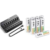 EBL 8 Bay Fast Rechargeable Battery Charger with EBL AA Rechargeable Batteries 1.2V 2500mAh High Performance Pre-Charged AA Batteries - 8 Pack