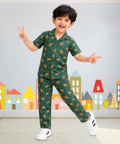 Image of 3BROS Unisex Pure Cotton Short Sleeve Kids Night Dress for Boys & Girls Nightwear /Sleepsuit /Sleepwear /Loungewear Night Suit for Boys and Girls Top and Pyjama Combo Set