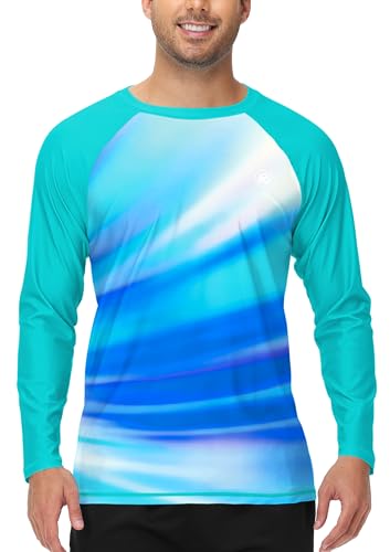 Image of AOBUTE Mens Long Sleeve Swim Shirt Quick Dry Sun Protection Rash Guard