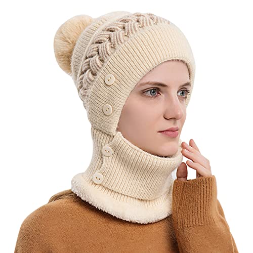 Scarf Hats Set for Women,Winter Warmer Beanie Hats One-Piece Fleece Lined Knit Balaclavas Mask Set