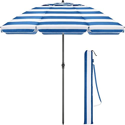 Christow Beach Garden Parasol Portable Tilting Sun Shade Folding Umbrella 2m With Bag