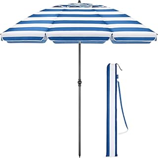 Christow Beach Garden Parasol Portable Tilting Sun Shade Folding Umbrella 2m With Bag