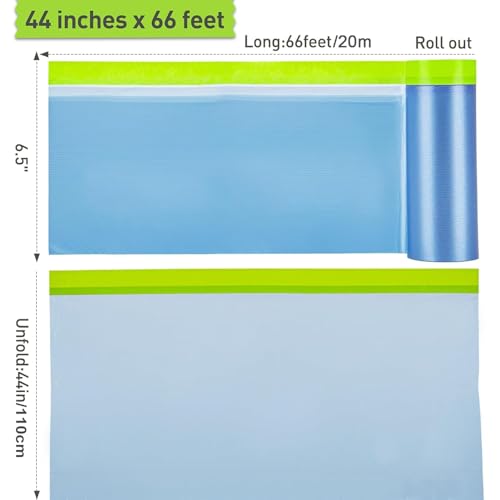 Image of Pre-Taped Masking Film for Painting - 44 inch x 66' Plastic Sheeting with Automotive Paint Tape, Easy Tear, No Residue - Painter's Tape and Drape for Car, Wall, Window & Furniture Protection
