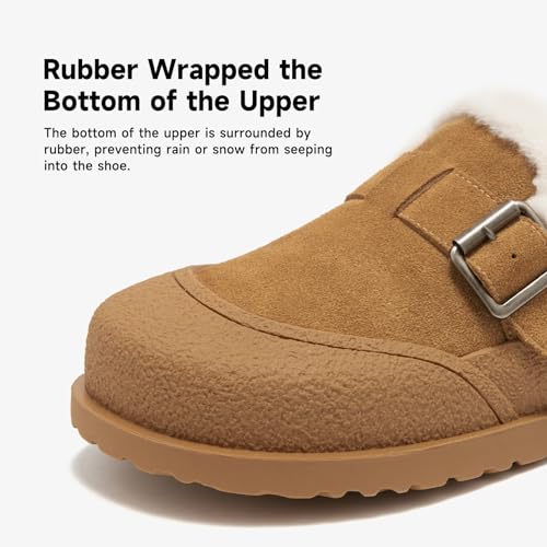 Image of BEAU TODAY Women Winter Loafers,Platform Suede Leather Comfortable Loafers for Women,Slip On Cute Fur Lined Adjustable Loafers Mules