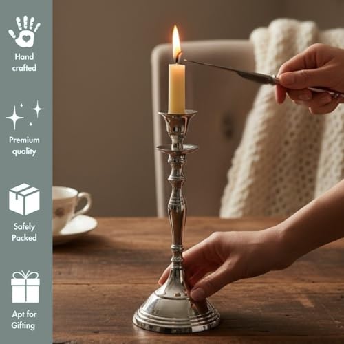 Image of Aluminum Royal Candlestick Holders for Home, Dining and Table Decor, Best Gift for Christmas Decor, Dining Table Decor (Silver, Small)