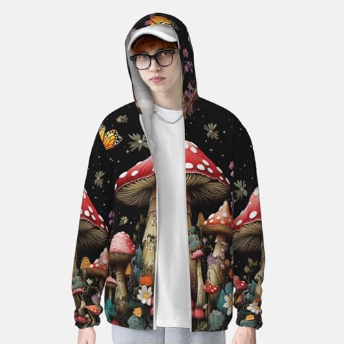 Women's UPF 50+ Sun Protection Hoodie Mushrooms Butterflies Sun Shirt Long Sleeve Fishing Shirts for Men Jacket4
