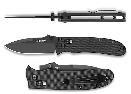 Firebird GANZO G704B-BK Pocket Folding Knife 3.34 440C Stainless Steel Black Blade G-10 Anti-Slip Handle with Clip Hunting Fishing Camping Folder Outdoor EDC Pocket Knife (Black)