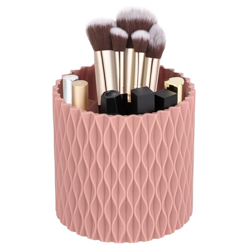 HOTUT Organisateur Maquillage Rotatif, 360°Rotatif Pot a Crayon, Porte-pinceaux, Rangement cosmétique avec 5 compartiments, Organisateur Salle de Bain, pour la Coiffeuse, la Salle de Bain
