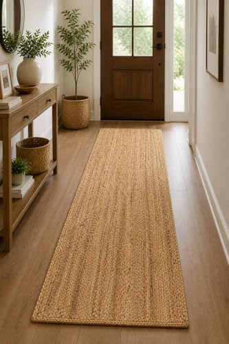 Image of Handwoven Natural Jute Runner Rug for Hallway & Entryway | Floor Runner Carpet | Hallway Rug - Rustic Home Decor. (Beige, 2X3)