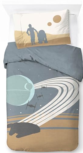 Jay Franco Set copripiumino singolo Star Wars Millennium Falcon Death Star in 100% cotone, con federa da 50 x 70 cm