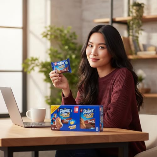 Image of Lu Choco Prince Chocolate Biscuits 12 x 28.5 g  (342g), Chocolate Cream Filled Sandwich Biscuits, Crunchy Biscuit Snack Packs for Kids & Adults, Individually Wrapped Imported Sweet Treat