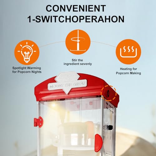 Image of 10oz Popcorn Machine with Cart, Popcorn Maker Machine, Red