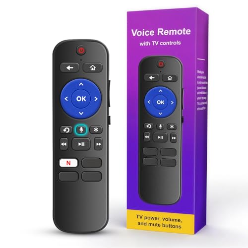 Replacement for Roku Voice Remote : Voice Remote Control for Roku TV Audio Devices Streaming Stick Most Players with 4 Shortcuts & Easy Setup Purple