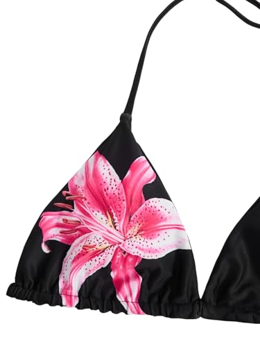 Image of RoseSeek Girl's 2 Piece Swimsuits Floral Gingham Halter Triangle Wireless Bikini Bathing Suit