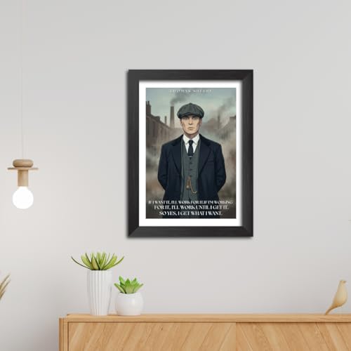 Image of TenorArts Peaky Blinders Movie Posters Thomas Shelby Vector Art Photo Frame Painting With Dark Wooden Texture (12inches x 9inches)