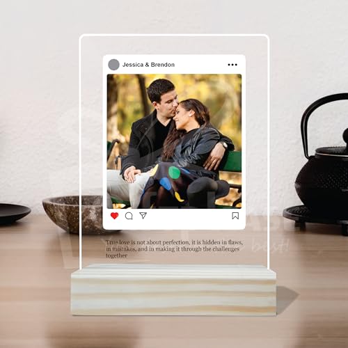Image of Giftplease Customized Photo And Text Frame With Wooden Stand | Personalised Printed Photo Frame | Gift | Birthday | Anniversary (Transparent, 5MM, 6 * 8 Inches), Tabletop