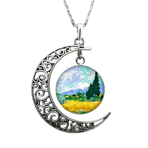 Collier phase de clavicule cabochon croissant Van Gogh argent 925 filles