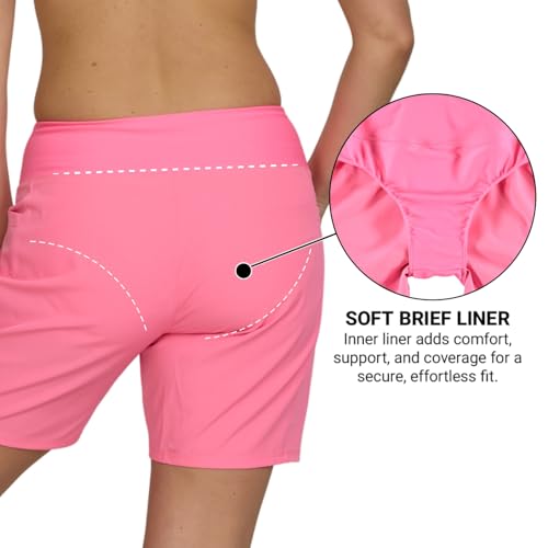 Image of Hurley 5 inch /7 inch High Waisted Swim Shorts Women, Board Shorts with Pockets & Inner Liner, Quick Dry Swim Trunk, UPF 50+