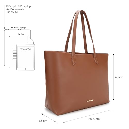 Image of Fastrack Core Tote Laptop Bag For Women | Tan Faux Leather Bag | Fits Upto 15 inch Laptop | Ladies Handbag with Zipper Closure & Utility Pockets