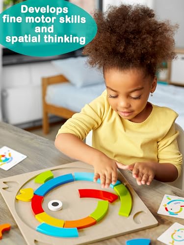 Image of Preschool learning activities Montessori toys - rainbow wooden pattern blocks tangrams color sorting stacking educational games for kids fine motor skills baby girls and boys for 3 4 5 years old (XL)
