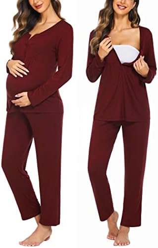 Ekouaer Women's Maternity Nursing Pajama Set Breastfeeding Long Sleeve Sleepwear Set Pregnancy PJS