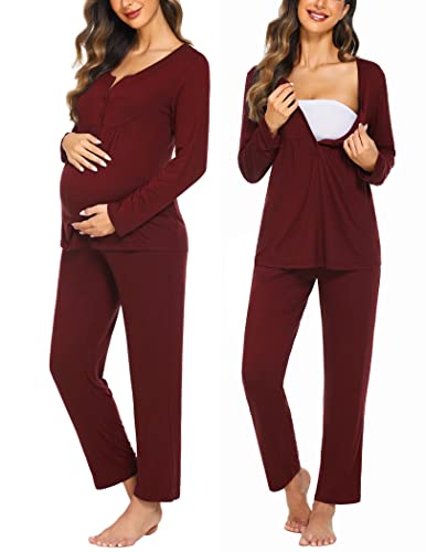 Image of Ekouaer Maternity Nursing Pajama Sets Labor Delivery Pjs Long Sleeve Breastfeeding Pajamas Pregnancy Sleepwear Set