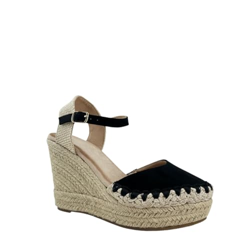 MODELISA   Sandalias de Esparto tipo Alpargata con Cuña Alta para Mujer (Negro, Sistema tallas calzado EU, Adulto, Mujer, Números, mediano, 38)