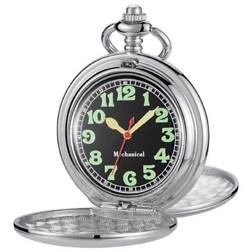 Image of Men's Mechanical Pocket Watch Black Rudder Pattern Double Open Hollow Roman Numerals Pocket Watch