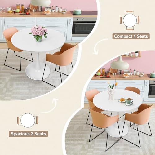 Image of Round Dining Table 31.5 inch White Tulip Table with Pedestal Base for 2-4 People Small Space - Kitchen Living Room Cafe