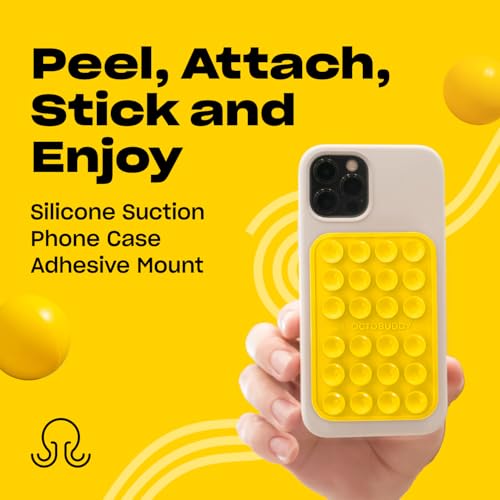 Image of OCTOBUDDY Classic MAX - Silicone Suction Phone Case Adhesive Mount - Hands-Free, Strong Grip Holder for Selfies and Videos - iPhone and Android Compatible - 2.6″ x 3.9″, Yolk Yellow