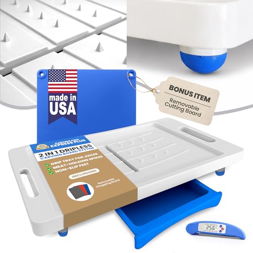 Large Cutting Board - XL Deluxe Meal Prep System with Meat Thermometer, Juice Groove, Spikes, Drip Tray & Removable BPA Free Cutting Board - Patented Multi-Feature Design Carving Board - Kitchen Gifts