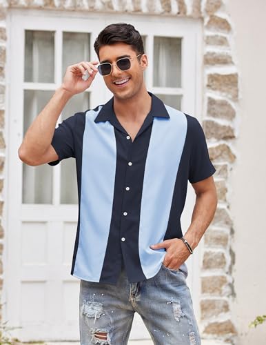 Image of COOFANDY Men's Vintage Bowling Shirt Short Sleeve Button Down Summer Cuba Beach Shirts