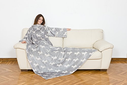 Preisvergleich Produktbild Kanguru Deluxe-Überwurfdecke mit Hundemotiv, grau