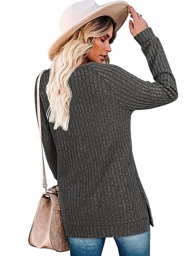 Image of Bofell Long Sleeve Shirts for Women Lightweight Button Decor Tunic Tops Side Split
