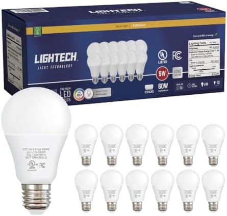 A19 LED Light Bulbs, 12 Pack, 60 Watt Equivalent, 9W Soft White W...