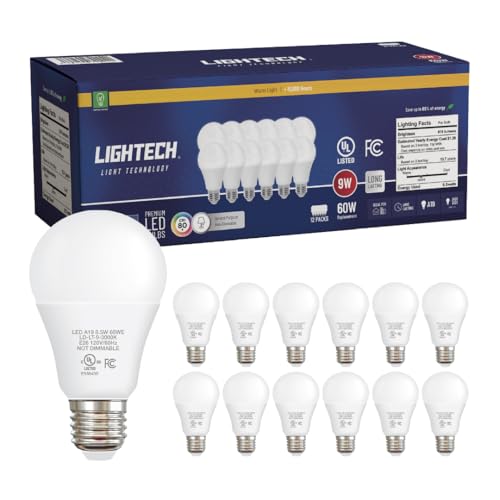 Image of A19 LED Light Bulbs, 12 Pack, 60 Watt Equivalent, 9W Soft White Warm White 3000K LED Light Bulb, 810 LM, Bedroom, Living Room, Kitchen, Garage, Soft White LED Light Bulbs, Non-Dimmable, E26, UL Listed