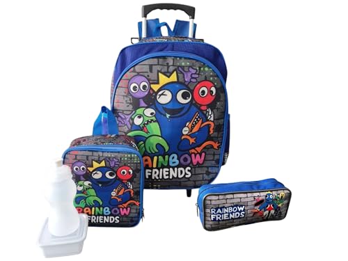 Kit Mochila Escolar Rainbow Friends Azul Babão Rodinhas G