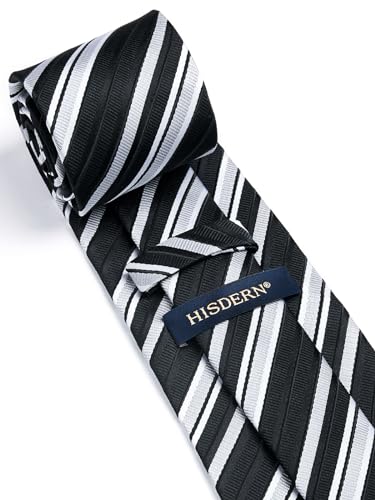 Image of HISDERN Mens Tie Set Classic Woven Ties and Pocket Square Cufflinks Set Formal Business Wedding Neckties Handkerchief
