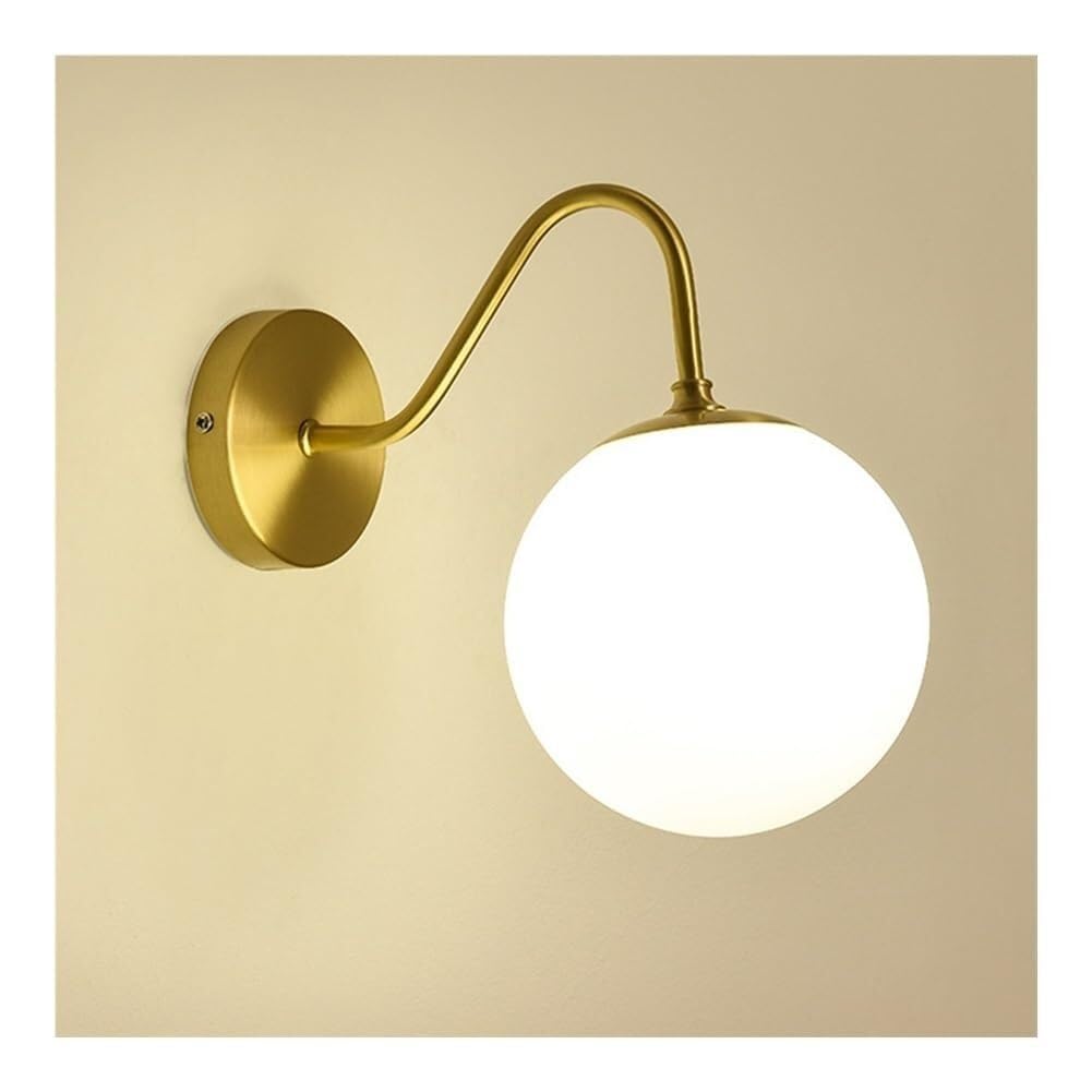 SMCCYYSD Wall Lamp Spherical Glass Sconce Gold Bedroom Bedside Light Modern All Copper Hardwired Bathroom Vanity Mount Living Room Hallway Stairway Decor