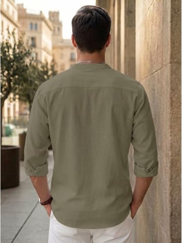Image of DEELMO Men's Cotton Blend Mandarin Collar Self One Design Full Sleeve Casual Short Kurta